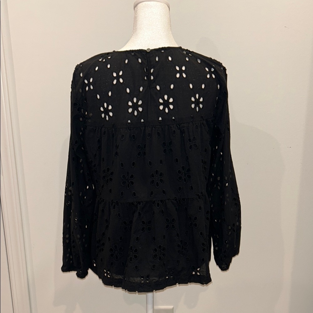 J.Crew Black Eyelet Tiered Popover Top, Size Small - Picture 4 of 8